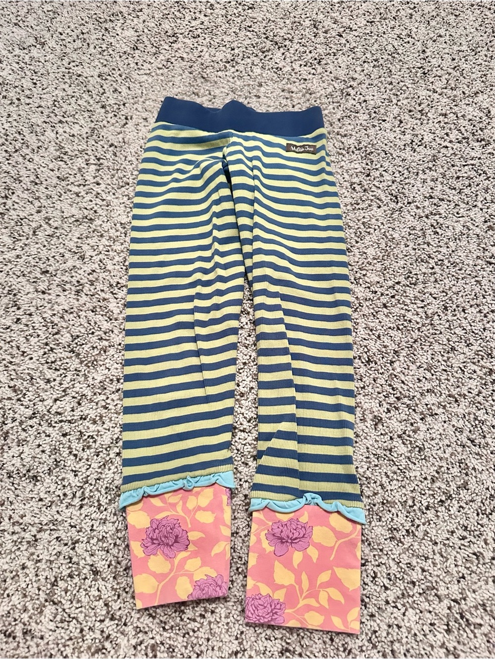 Matilda Jane Navy & Lime Striped Leggings with Floral Cuffs